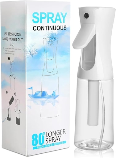 Cuisine Art 300ml Continuous Mist Spray Bottle, Ultra-Fine Sprayer with Automatic Booster Airless Design, Leak-Proof For Hair Styling, Skin Care, Make-Up, Plants, Cleaning &amp; Fitness White