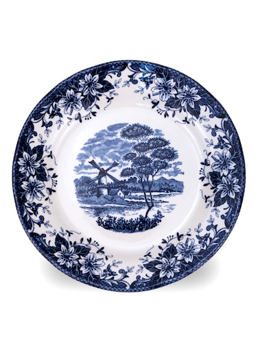 Claytan Earthenware Classic Blue Windmill &amp; Floral Pattern Salad Plate, 8.1 Inch, White   Premium Dessert, Appetizer &amp; Side Plate   Vintage Tableware for Home, Office, Caf&eacute; &amp; Gifting