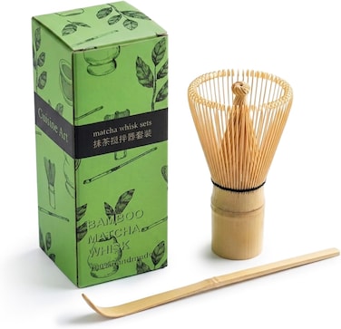 Cuisine Art 2-Piece Bamboo Matcha Whisk Set &ndash; Includes Bamboo Whisk (Chasen) and Hooked Scoop (Chashaku) &ndash; 100% Handmade Traditional Tools for Preparing Authentic Matcha Tea &ndash; Beige