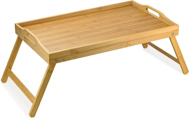 Cuisine Art 2-in-1 Foldable Bamboo Bed Tray Table &ndash; 30x50cm Portable Laptop Desk &amp; Serving Tray with Handles &ndash; Dual-Purpose Breakfast in Bed Stand &ndash; Space-Saving Sustainable Wood Design