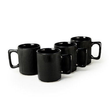 Cuisine Art Stoneware ZOE 4PCS Mug Set   385 ML Black Coffee Mug Set   Durable Coffee Cup Set for Home &amp; Office   Cups for Cappuccino, Latte, Tea &amp; Cocoa Restaurant Coffee Mugs