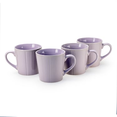 Cuisine Art EVE Stoneware Coffee Mug Set of 4 &ndash; 300 ML Lavender Cups   Stylish Ribbed Mug Set for Coffee, Tea &amp; Hot Chocolate   Home, Office &amp; Restaurant Use