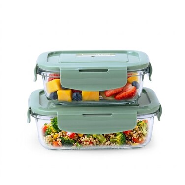 Mondex 2PCS Borosilicate Glass Food Storage Container Set 350ml &amp; 650ml Glass Food Saver Lunchbox - Airtight Plastic Lids with Silicone Seals - Leakproof Meal Prep Containers, Lunchbox Set