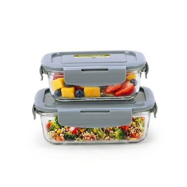 Mondex 2PCS Borosilicate Glass Food Storage Container Set 350ml &amp; 650ml Glass Food Saver Lunchbox - Airtight Plastic Lids with Silicone Seals - Leakproof Meal Prep Containers, Lunchbox Set