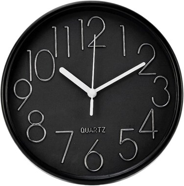 Modern 20cm Round Wall Clock &ndash; Sleek Black Frame with Bold High-Contrast Easy-to-Read Numbers &ndash; Compact Circular Clock for Office, Home, Kitchen &amp; Study Room