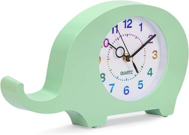Dinosaur Wall &amp; Table Clock &ndash; Silent Non-Ticking Sweep Movement &ndash; 3D Dino Character Design for Kids &amp; Nursery &ndash; Standing or Hanging Decorative Clock-Green
