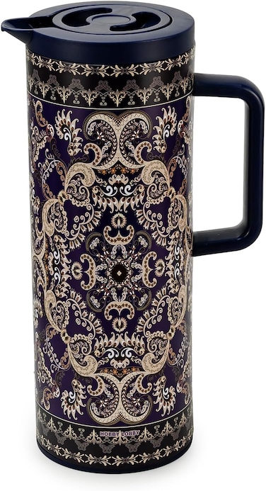 Cuisine Art Hobby Lobby 1.0L Arabic Design Vacuum Flask &ndash; Insulated Thermal Coffee &amp; Tea Carafe &ndash; 24 Hours Hot &amp; Cold Retention &ndash; Leak-Resistant Beverage Jug with Ergonomic Handle