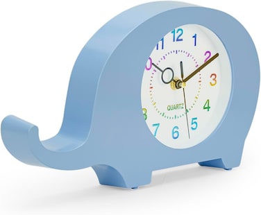 Dinosaur Wall &amp; Table Clock &ndash; Silent Non-Ticking Sweep Movement &ndash; 3D Dino Character Design for Kids &amp; Nursery &ndash; Standing or Hanging Decorative Clock-Blue