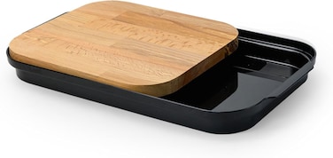 Obje Plastik Woods Sliding Cutting Board with Holder, 40.5x25cm Natural Beechwood Chopping Board, BPA-Free Plastic Tray for Food &amp; Waste Collection, Kitchen Prep Station &ndash; Made in Turkey - Black