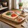 Obje Plastik Woods Sliding Cutting Board with Holder, 40.5x25cm Natural Beechwood Chopping Board, BPA-Free Plastic Tray for Food &amp; Waste Collection, Kitchen Prep Station &ndash; Made in Turkey - Beige