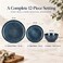 Cuisine Art RAH 12-Piece Stoneware Dinner Set, Marble Blue Tableware Set with 4 Dinner Plates, 4 Side Plates &amp; 4 Bowls, Elegant Everyday Dining Set