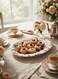 Claytan Earthenware Jasper Oval Platter Floral Pattern, 14 Inch, White (Set of 6)   Premium Serving Platters for Main Course, Appetizers, BBQ, Seafood &amp; Desserts   Elegant Tableware for Home &amp; Gifting