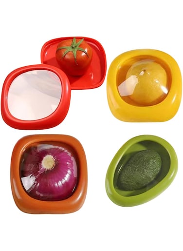 4Pcs Vegetable and Fruit Storage Containers, Kitchen fresh stretch Pod, Refrigerator Vegetable Fresh Stretch Storage Pod, Reusable Lemon Tomato and Onion Keeper/Saver/Holder