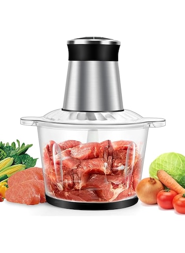 Electric Food processor 3L   Grinder Chopper｜600W Meat Processor｜Multi Food Chopper｜2 Speed Levels｜4 Sharp Blades｜for Meat, Vegetables, Fruits and Nuts etc.｜Overheat Protection   Heavey duty glass bow