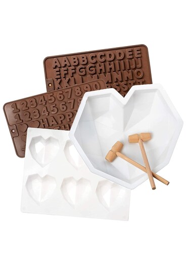 Silicone Chocolate &amp; Candy Molds with Letter Stamps and Breakable Hammer - Perfect for DIY Baking in Home Kitchen