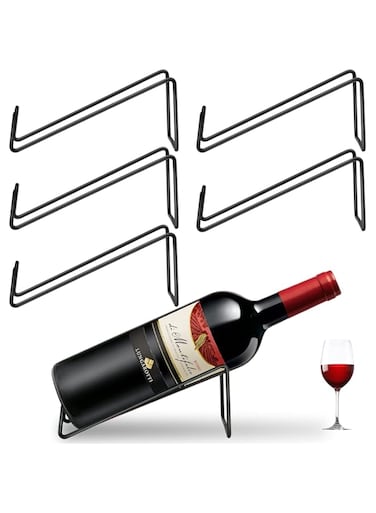 Akamino 6PCS Wine Bottle Rack, Single Wine Holder Stand for Tabletop Display, Simple Style Steel Wire Rack Modern Black Metal Wine Organizer for Home Bar &amp; Kitchen