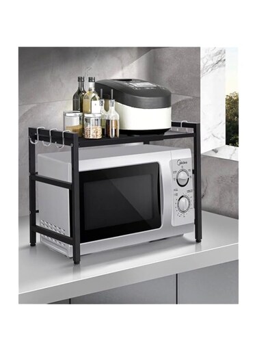 Babyclub Microwave Oven Rack, Expandable Carbon Steel Microwave Shelf, Kitchen Counter Shelf (2 Tier)