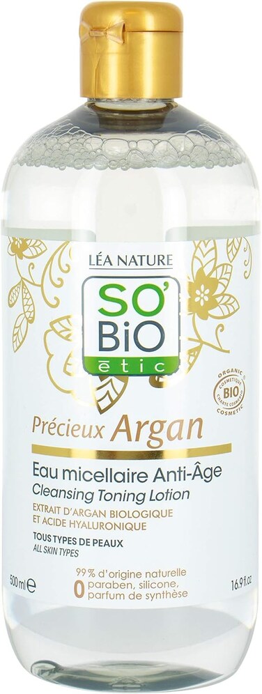 سو بيو ايتيك ماء ميسيلار من سو بيو بريشوس مضاد للشيخوخة للتنظيف والعناية، 500 مل، خالي من البارابين، خالي من السيليكون، مستخلص الارغان العضوي وحمض الهيالورونيك، تم اختباره من قبل اطباء الجلدية.