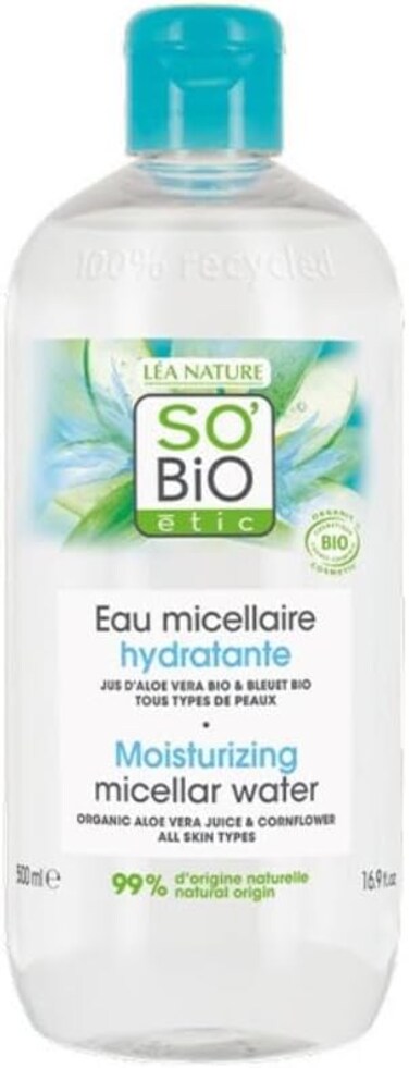 ماء ميسيلار مرطب بخلاصة الصبار من سوبيو ايتيك - 500 مل، ترطيب عضوي، مناسب لجميع انواع البشرة.