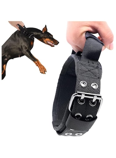 ELECDON Tactical Dog Collars Adjustable, Thick Nylon Dog Collar with Handle for Dog Training Quick Release Heavy Duty Metal Buckle Military Dog Collar for Small Medium Large Dogs, Large Dogs M(35-45)