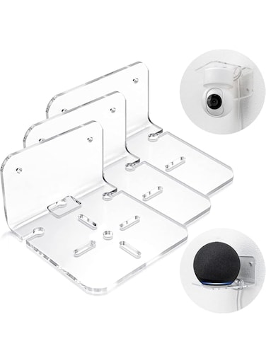 DONSONs Acrylic Small Floating Shelf for Security Cameras, Baby Monitors, Speakers, Plants &amp; More - 4'' Universal No Drill Shelves Easy to Install with Strong Tapes &amp; Screws (Clear 3 Pack)