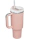Insulated Stainless Steel Travel Mug 40oz (1200ML) with Handle, Straw &amp; Lid, Double Wall Vacuum Tumbler, Leak Resistant Coffee Cup, Car Cup Holder Friendly, Keeps Drinks Hot &amp; Cold for Travel, Office Pink