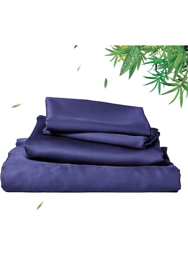 Home 4 Piece 100% Rayon Derived from Bamboo Cooling Queen Size Bedding Sheet Set, Luxury Silky Soft Breathable for Hot Sleeper, Includes 1 Fitted Sheet (150cm x 200cm) with 40 cm deep pocket,1 Flat Sheet (230cm x 260cm) and 2 Standard Pillowcases (50cm x 75cm), Blue