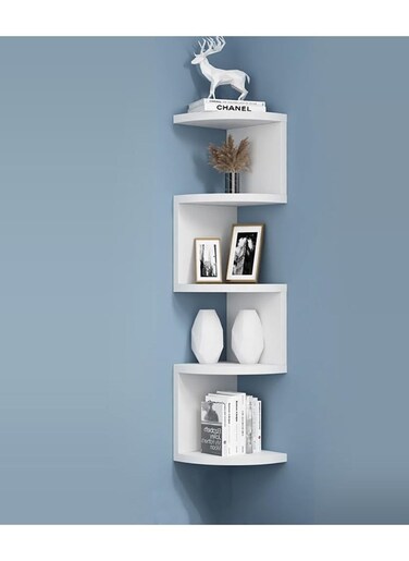 Corner Shelf 5-Tier Floating Wall Shelf with Zigzag Design, Bookshelf Floating Corner Shelf (White)