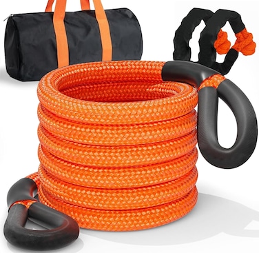 Kinetic Recovery Rope Offroad, 36000 Lbs 25mm*9m (1in x 30ft with Soft Shackle) Heavy Duty 35% Elasticity Towing Rope, Offroad Accessories for Jeep Car Truck ATV UTV SUV (Orange)