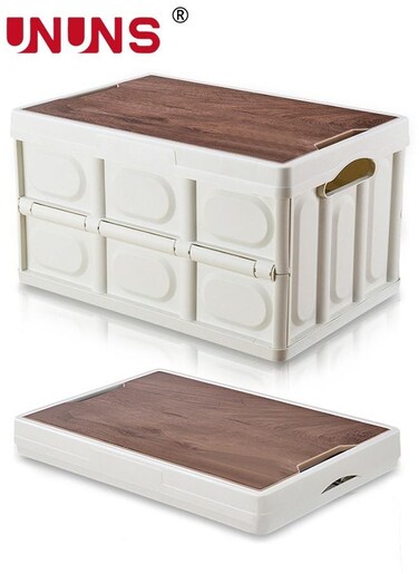 Foldable Storage Box,Collapsible Camping Box With Wooden Lid For Indoor Pool Toys Snacks, Portable Waterproof Storage Container For Outdoor Barbeque Picnic Fishing Car,Home Garage Organization