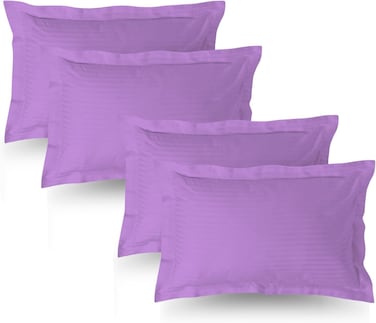 MUSA Striped Cotton Pillow Covers - Soft, Breathable, Hotel-Inspired with Envelope Closure (4 Pack, Lavender, 50 x 80cm)