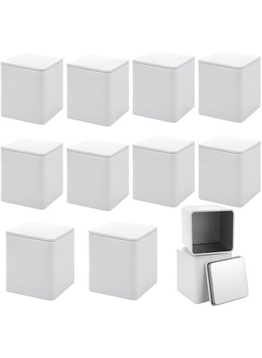 KASTWAVE Tea Tin Canister with Airtight Double Lids, Small Tea Tin Canisters, Leaf Tea storage Airtight Kitchen Canisters, Square Tea Containers for Loose Tea, Herbs, Coffee, Cube Sugar (12Pcs, 3 Oz)