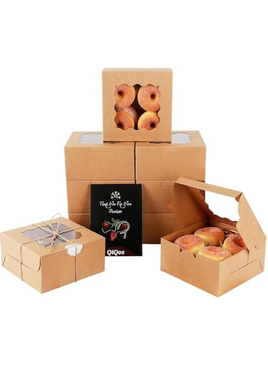 ENJOYLEX 20packs Boxes with Window Brown 15.24x15.24x7.62cm Brown Cookie Box Pastry Box for Wedding Favor Birthday ＆ Party(6x6x3 Inch)