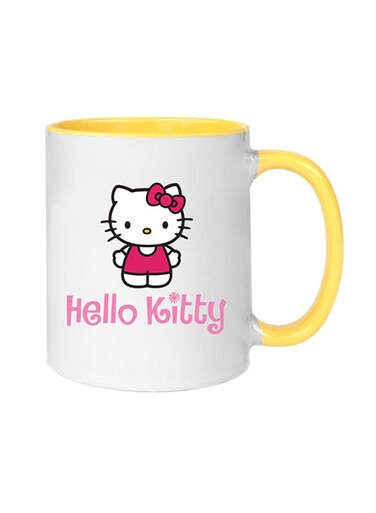 Hello Kitty Text Printed Coffee Mug Yellow/White