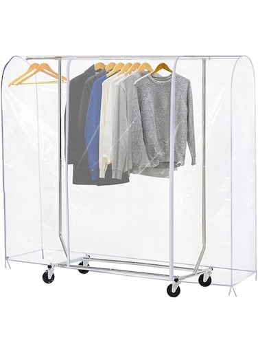 Ruibo Clear Clothes Rail Cover with 2 Durable Zippers, Waterproof Dustproof Clothes Rail Cover Small 47.2 x 20 x 60 inches
