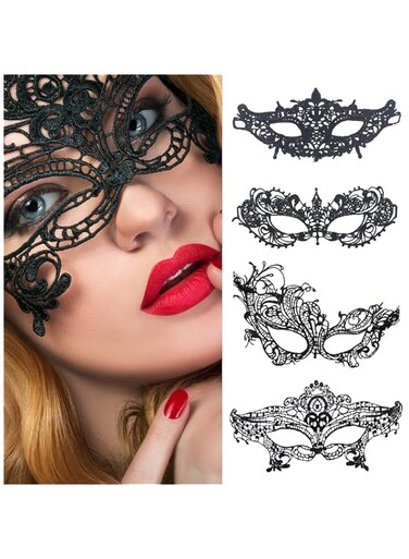 JZS Lace Eye Mask 4Sets for Women Sexy Masquerade Halloween Christmas Thememed Party Cosplay Decoration Accessories Masquerade Masks Lace Venetian Mardi Gras Mask Costume Mask Black