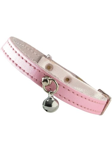 BOBBY IRISE LEATHER CAT COLLAR PINK COLOUR SAFETY RELEASE W BELL 30cm