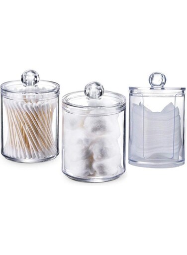 300 ML Plastic Cotton Swab Ball Pad Holder, Qtip Jar Clear Makeup Organizer, Bathroom Containers Dispenser 3 Pack