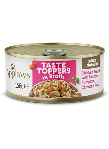 APPLAWS TOPPER IN BROTH CHICKEN WITH SALMON DOG TIN 156G