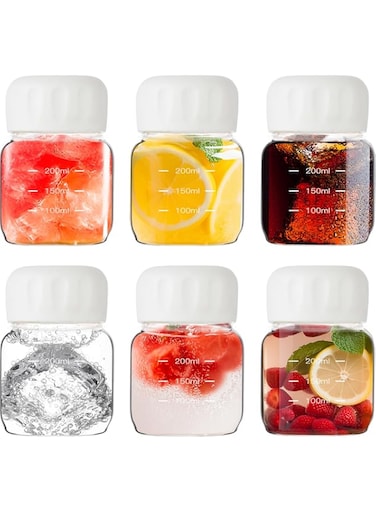 Oasisgalore 6-Pack Glass Water Bottles，Clear Drinking Juice Water Bottle Containers with Lids