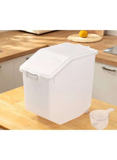 Premify Rice Storage Container 15 Kg Capacity - Food Storage Container with Lid, BPA Free Plastic Large Cereal Sotrage Box, Kitchen Multifunctional Container with Measuring Cup