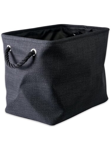 DII Collapsible Variegated Polyester Storage Bin, Medium, Black