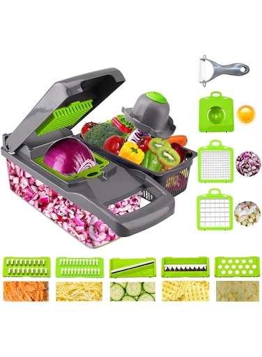 Swongar Onion Chopper Pro Multiple Vegetable Chopper Cheese Grater Durable Fruit Chopper Vegetable Slicer Cutter Dicer Ricer with 8 Blades for Salad Potato Carrot Garlic (grey)
