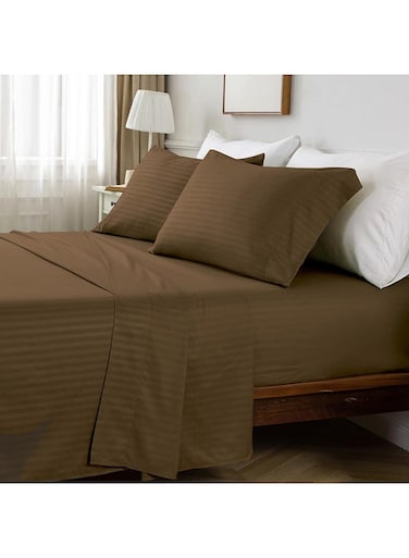 COLLECTION Stripe COFFEE BROWN Single Fitted Sheet 90 x 190 cm with Single Pillow Case
