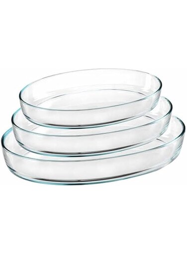 Termisil,Oval Ovenware,3 pcs Set, Thermal Glass,(2L+3.2L+4.1L), Made of borosilicate glass,highly heat resistant,