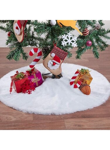 Christmas Tree Skirt ,Holiday Tree Ornaments Round Snow Plush White Xmas Tree Skirt Mat Base Cover for Merry Christmas Decor &amp; New Year Party Holiday Home Decorations, 35.4Inch/90CM