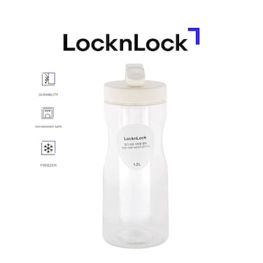 LocknLock 1.2L Easy Grip Water Bottle - White, Transparent with Detachable Lid for Fridge and Tabletop Use