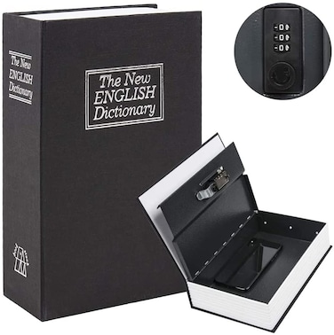 Rubik Book Safe with Combination Lock, Home Dictionary Diversion Hidden Secret Metal Safe Box for Money Jewelry Passport 24 x 15.5 x 5.5 cm - Black Medium