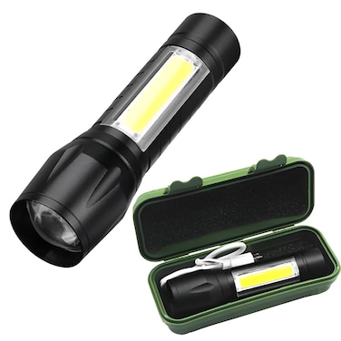 Rechargeable Flashlight Green Plastic Box