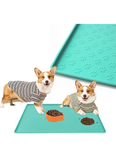 Pseul Dog Cat Food Mat Dog Feeding Mat for Food and Water Dog Food Mats for Floors Waterproof Slip Pet Food Mat with Raised Edges to Prevent Food and Water Spill, Dishwasher Safe (Green, 40x38cm)